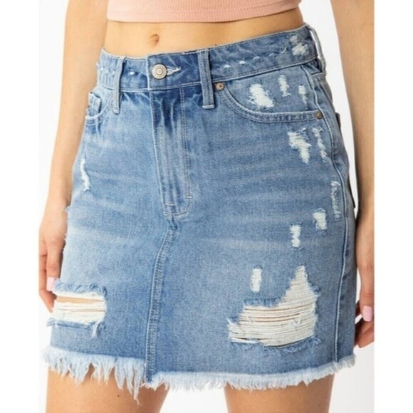 KanCan Dresses & Skirts - Kancan Mini Skirt Ripped Denim Size XS Rigid Cotton